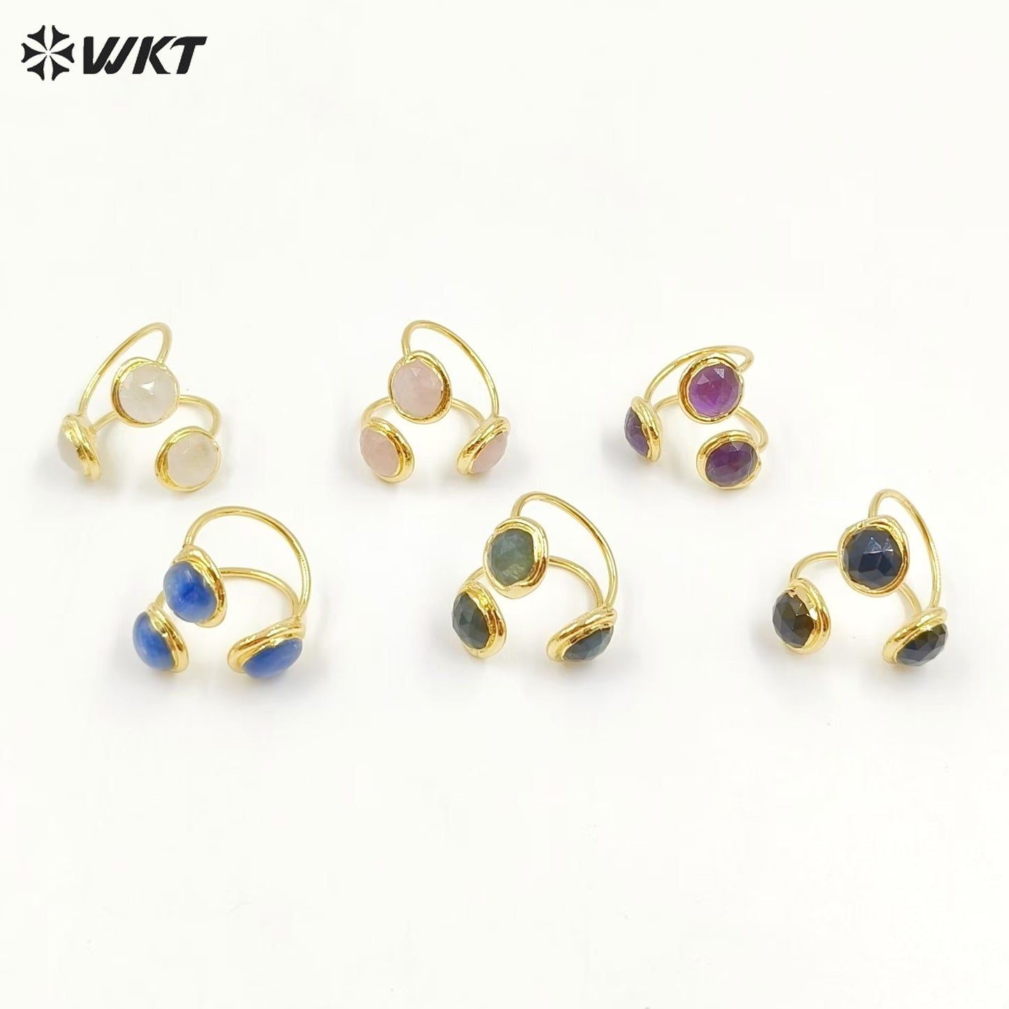 WT-R561 Beautiful Stylish 18K Gold Plated Round Opening Adjustable Natural Gemstone Cocktail Ring for Women Attending Party