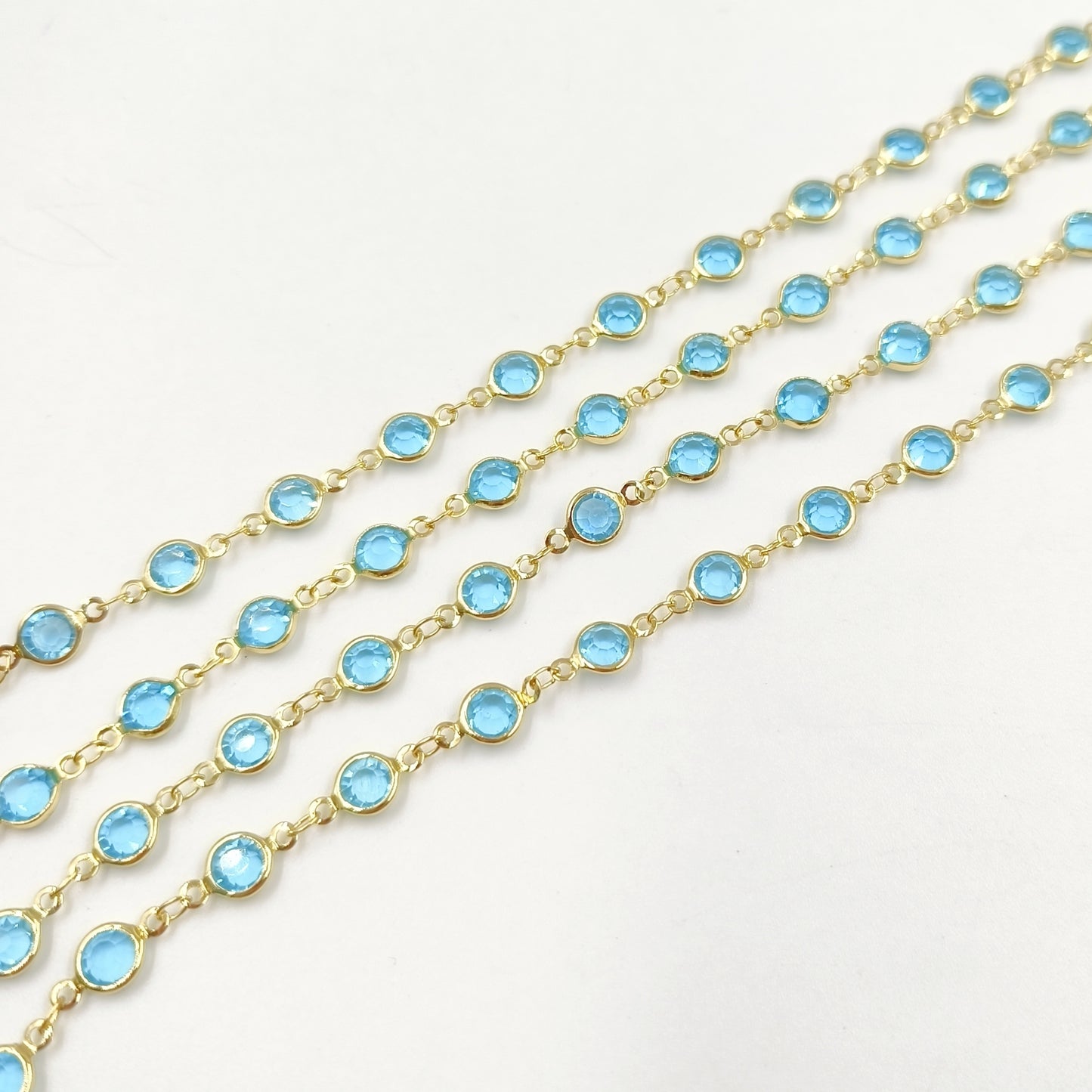 WT-RBC230 Super Hot 18K Real Gold Plated Aqua Crystal Round Beads Chain for Women Jewelry Necklace DIY Design Findings