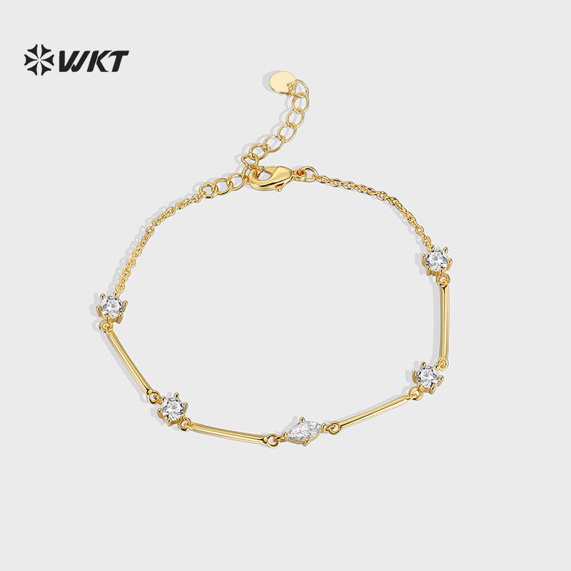 WT-MB129 WKT Wholesale Unique Bracelet with Gold Plated Cubic Zircon for Females Elegant Fashion Style Valentine's Day Gift