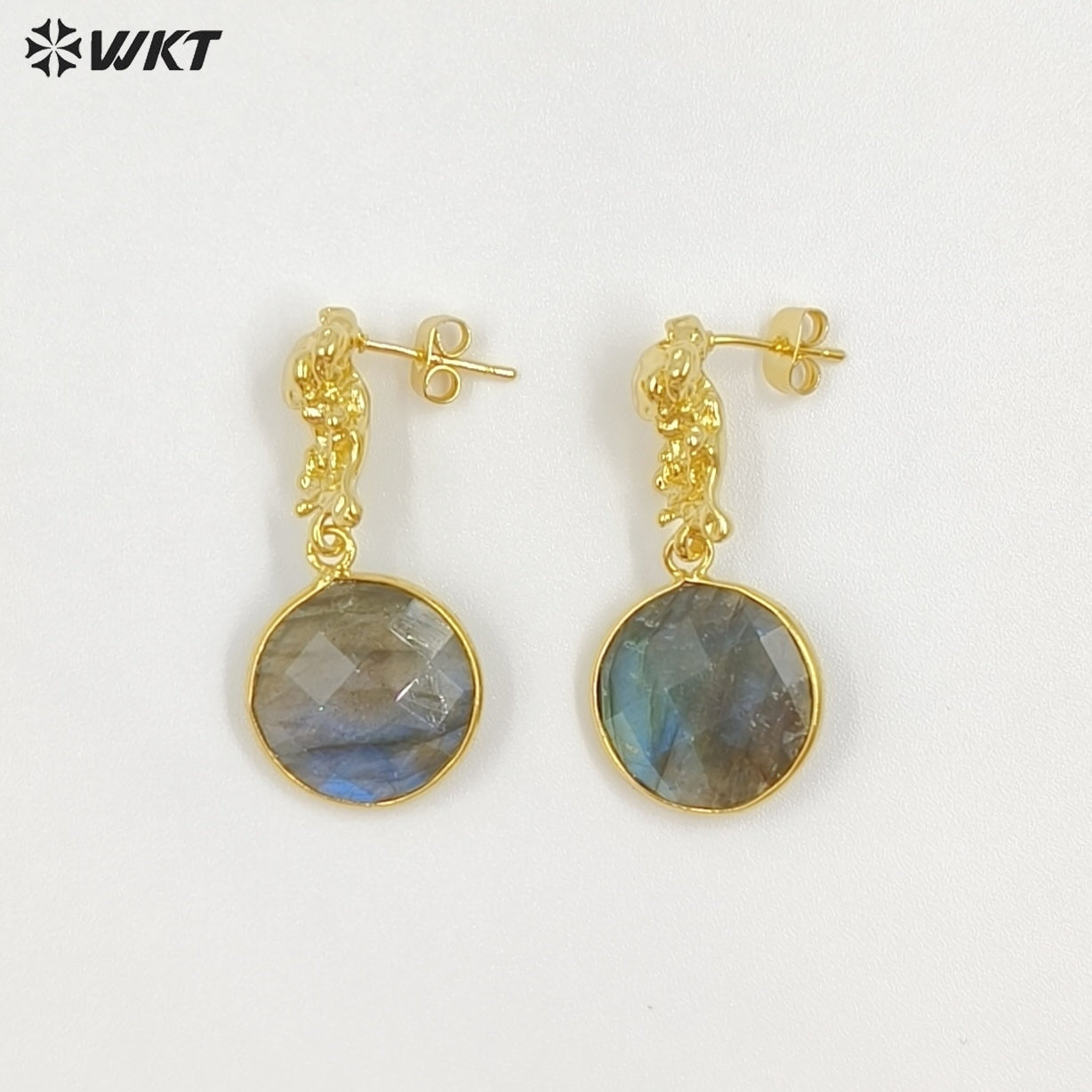 WT-E790 Mysterious Vintage Natural Labradorite Gold Plated Waterdrop Shape Pendant Women Earrings Suitable For All Occasions