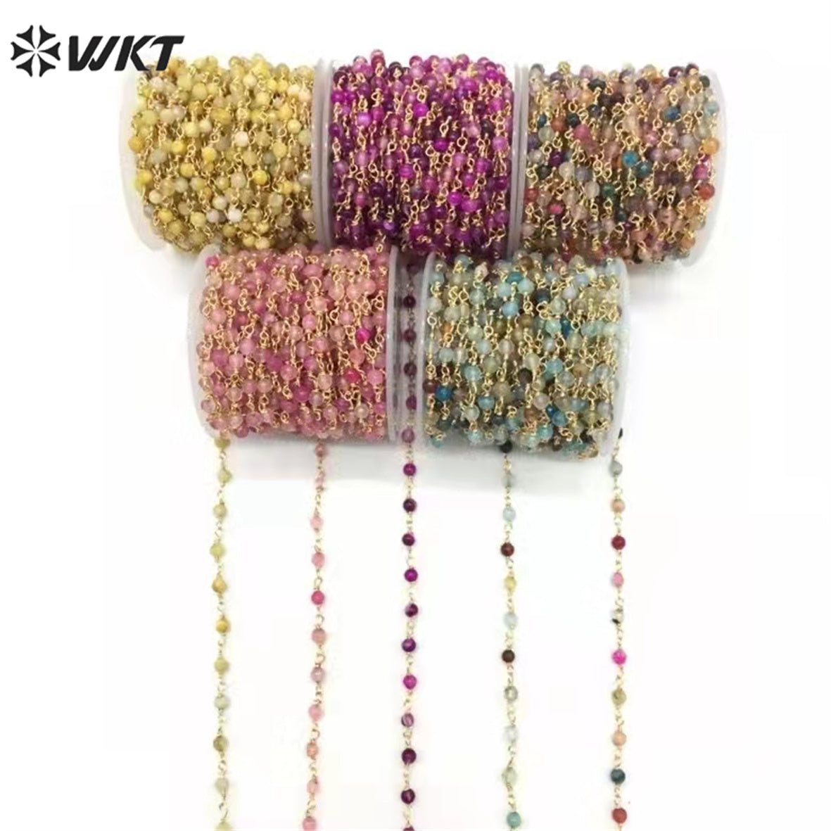 WT-RBC207 Wholesale Fashion Gold Electroplated Colorful Natural Gemstone Beads Chain Handmade Stone Made Rosary Beads Chain