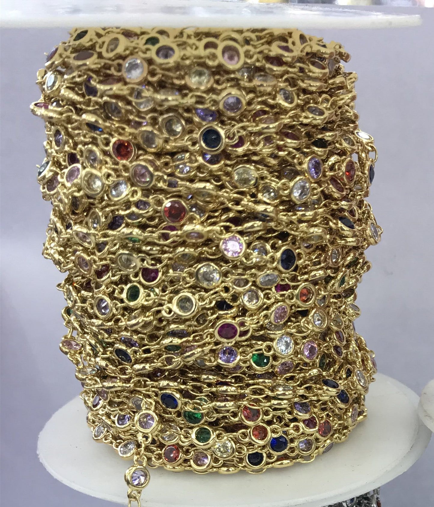 WT-BC132 Fashion Round Cubic Zircon Chain 18k Real Gold Plated Brass Chain Jewelry Making Cubic Zircon Chain