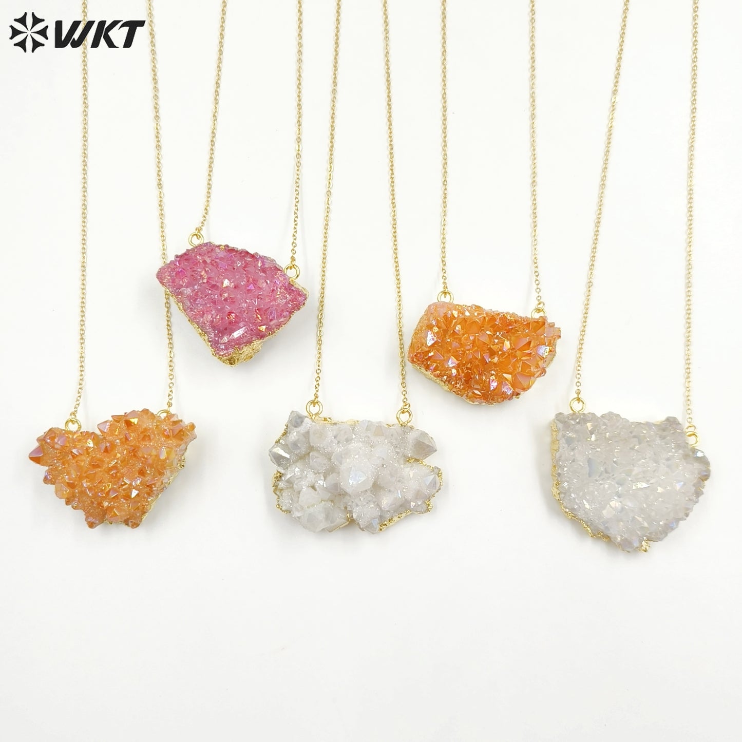 WT-N1440 WKT Best 2023 Newest Natural Aura Cluster Quartz Pendant Necklace Women Simple Hoop Aura Necklace