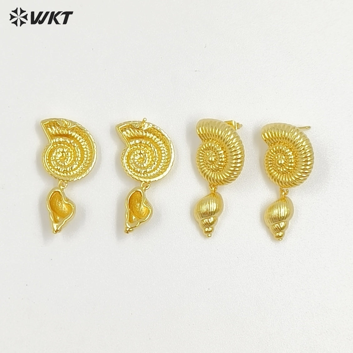WT-ME127 Top Quality Yellow Brass 18K Gold Plated Double Conches Charms Earrings Ladies Cute Jewelry For Party Wearing
