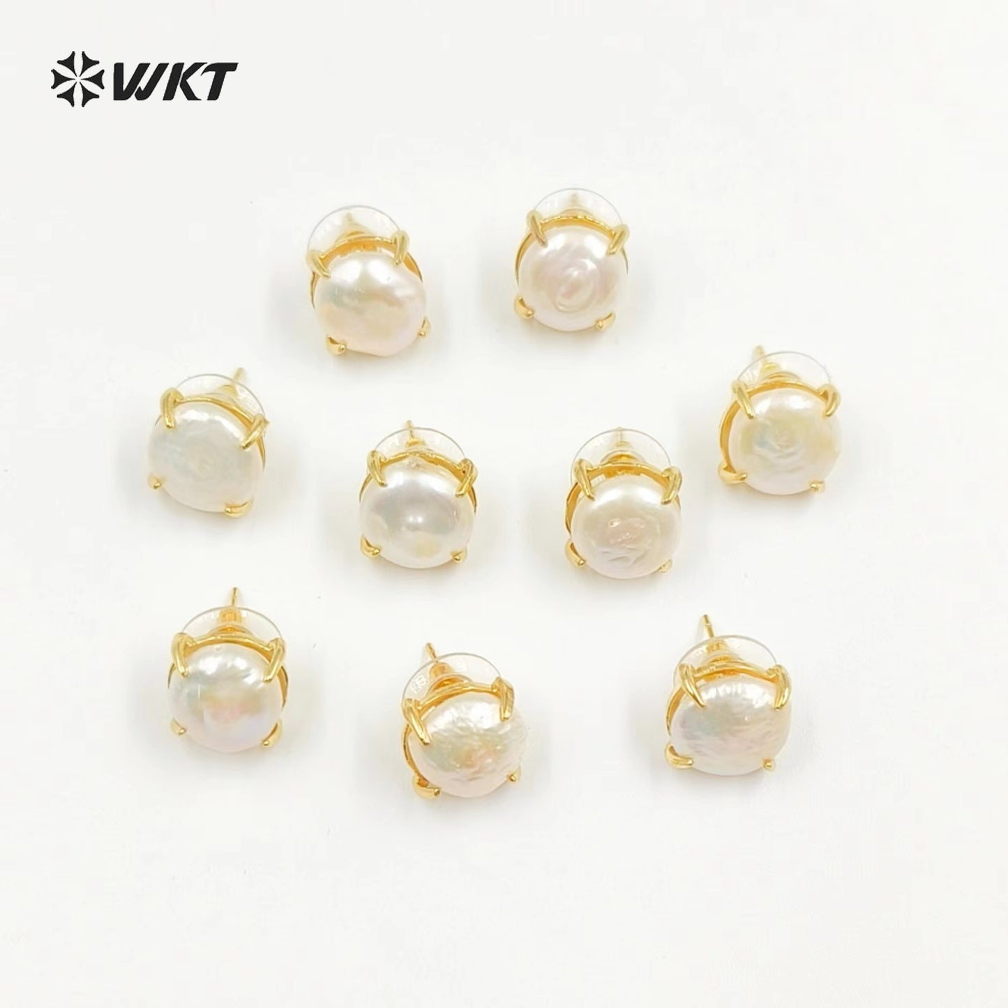 WT-MPE079 Wholesale Gold Plated Natural MOP Shell Earring Women Crescent Horn Earring for Wedding or Office Blue Kyanite& Pearl