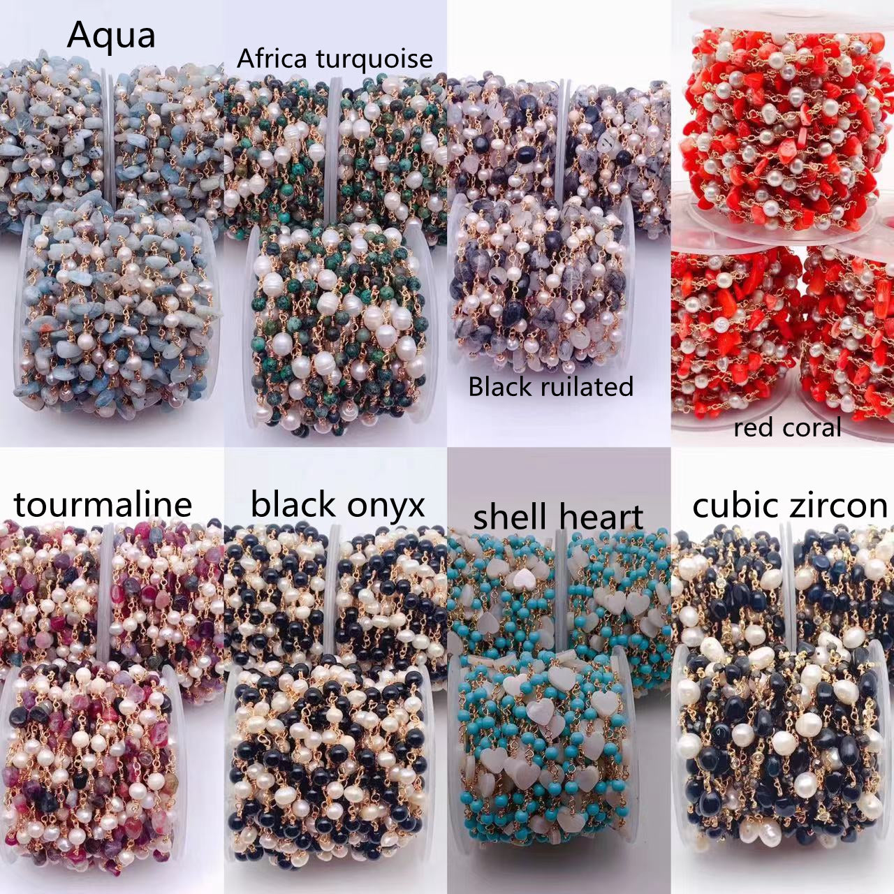WT-RBC208 Wholesale Fashion Gold Electroplated Colorful Natural Tourmaline Beads Chain Handmade Stone Made Rosary Beads Chain