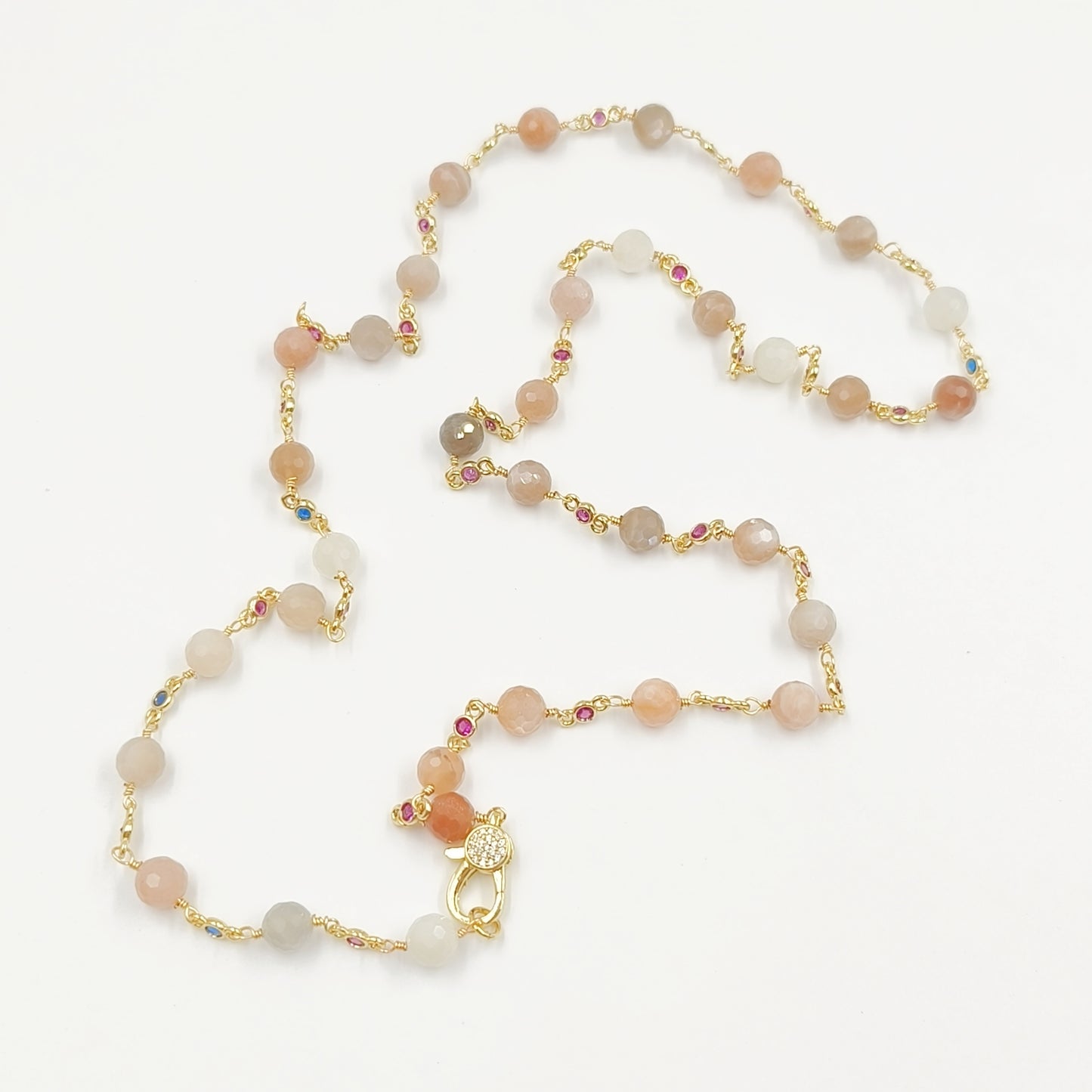 WT-N1432 16+2inch Extend Chain Rosary Gemstone Beads Charm 18k Yellow Gold Beads Necklace Gemstone Statement Necklace