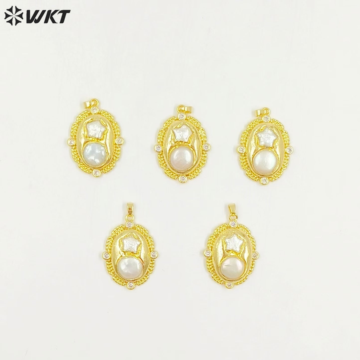 WT-JP390 New Innovation Sweet and Lovely Style Yellow 18K Gold Plated Natural Star Round Pearl Pendant for Girls As Special Gift