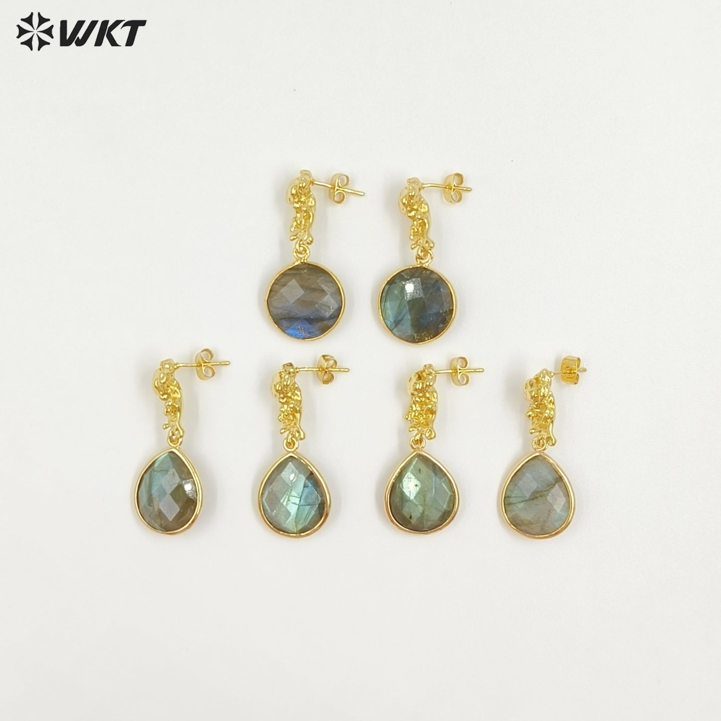 WT-E790 Mysterious Vintage Natural Labradorite Gold Plated Waterdrop Shape Pendant Women Earrings Suitable For All Occasions