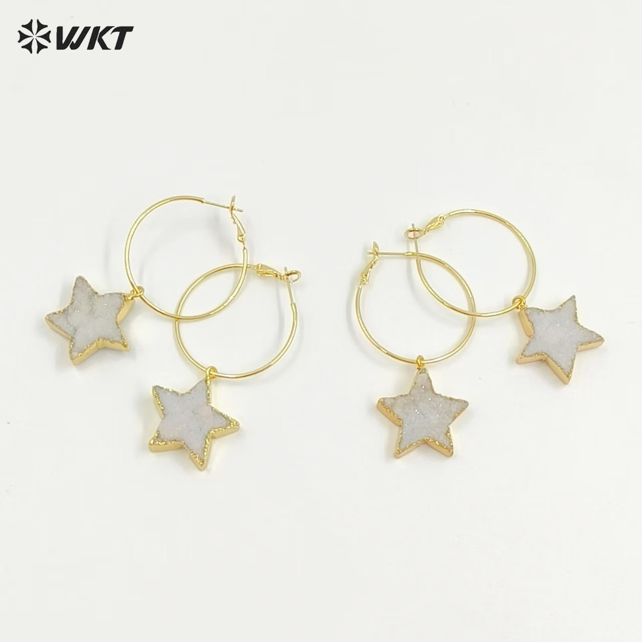 WT-E739 Wholesale Fashion Druzy Five Star Natural Crystal Quartz Stone Earrings Round Hoop Shape Women Beautiful Jewelry