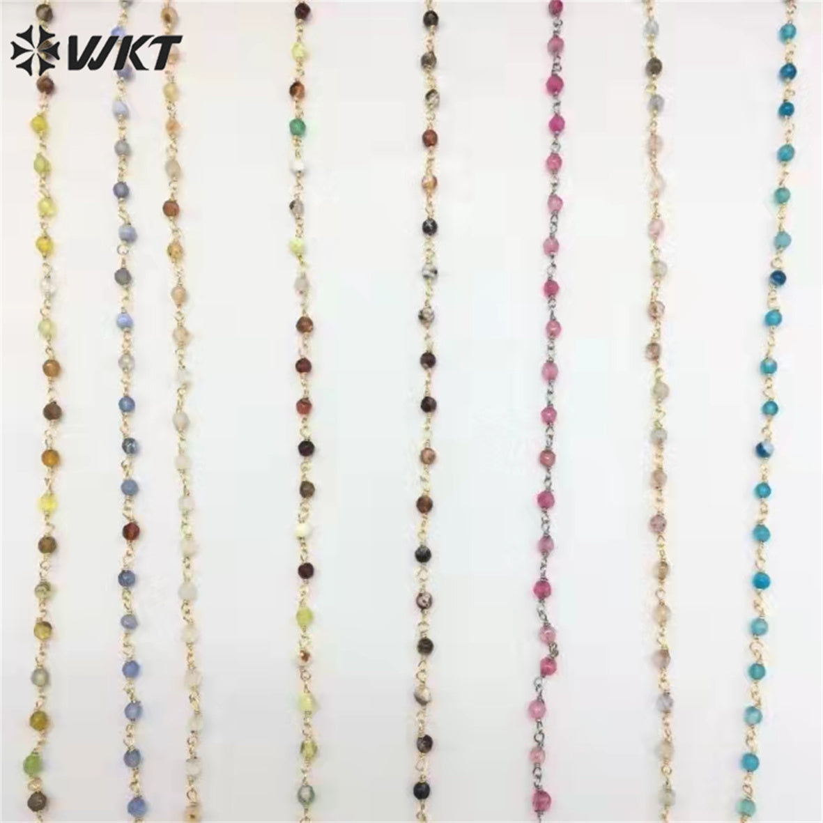 WT-RBC207 Wholesale Fashion Gold Electroplated Colorful Natural Gemstone Beads Chain Handmade Stone Made Rosary Beads Chain