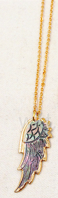 WT-N748 Exclusive Natural Abalone Feather Necklace, Fashion Handmade Carved Shell Feather Necklace