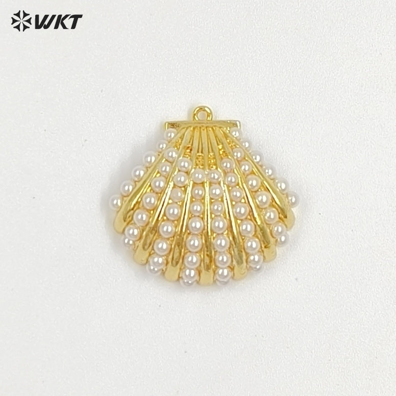 WT-MP313 Fashion Gold And Silver Plated Brass With Artificial Pearl Shell Shape Pendant For Women Jewelry DIY Accessories