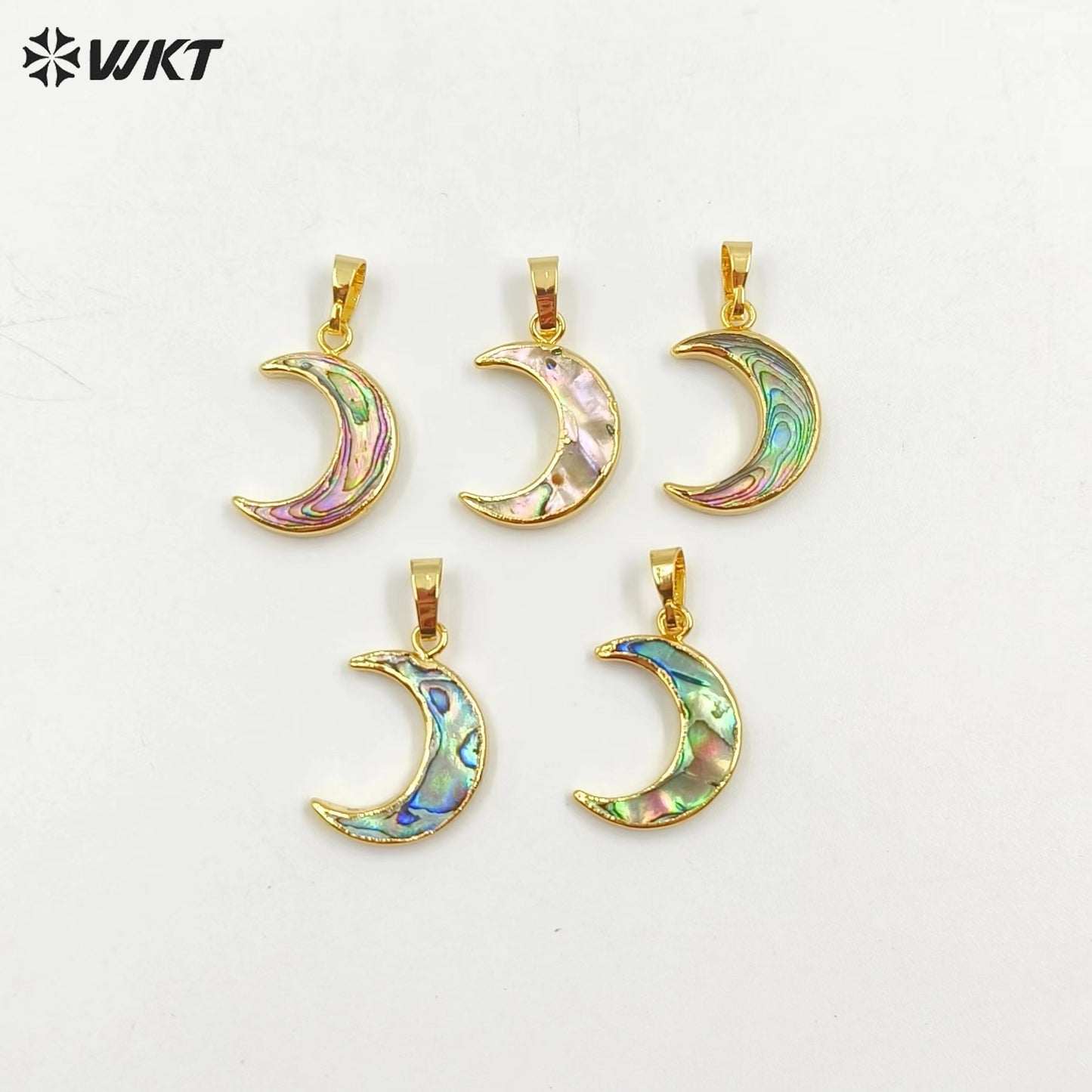 WT-P957 Sparkly Amazing Abalone Shell Jewelry Pendant, 24K Real Gold Plated Moon Abalone Shell Pendant