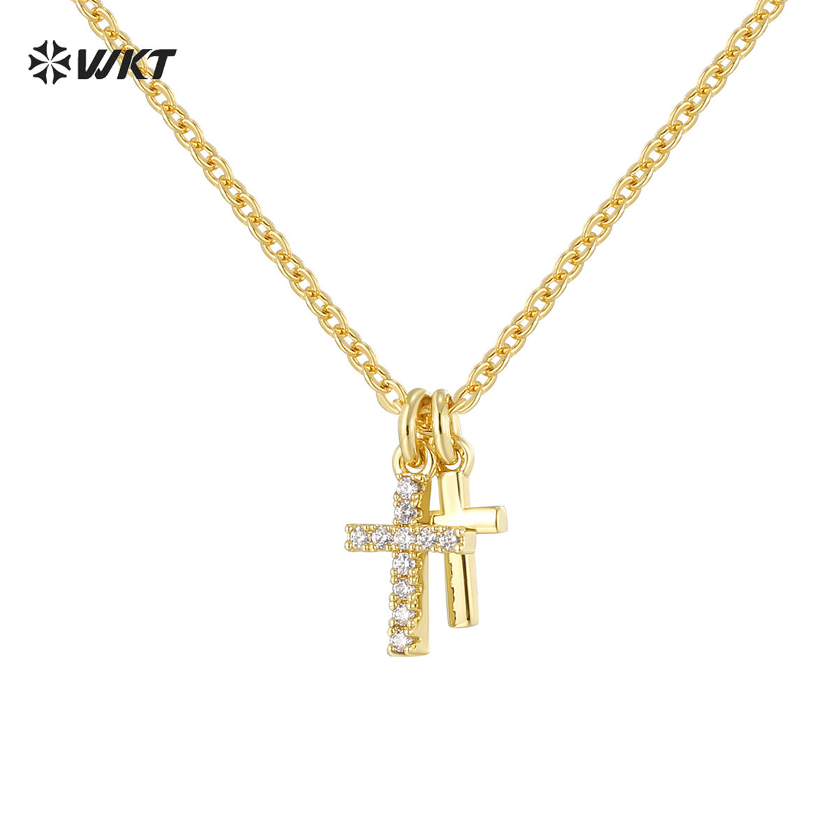 WT-MN998 Trendy Exquisite Double Cross Cubic Zircon Paved Pendant Collarbone Chain Necklace for Women Skirt Jewelry