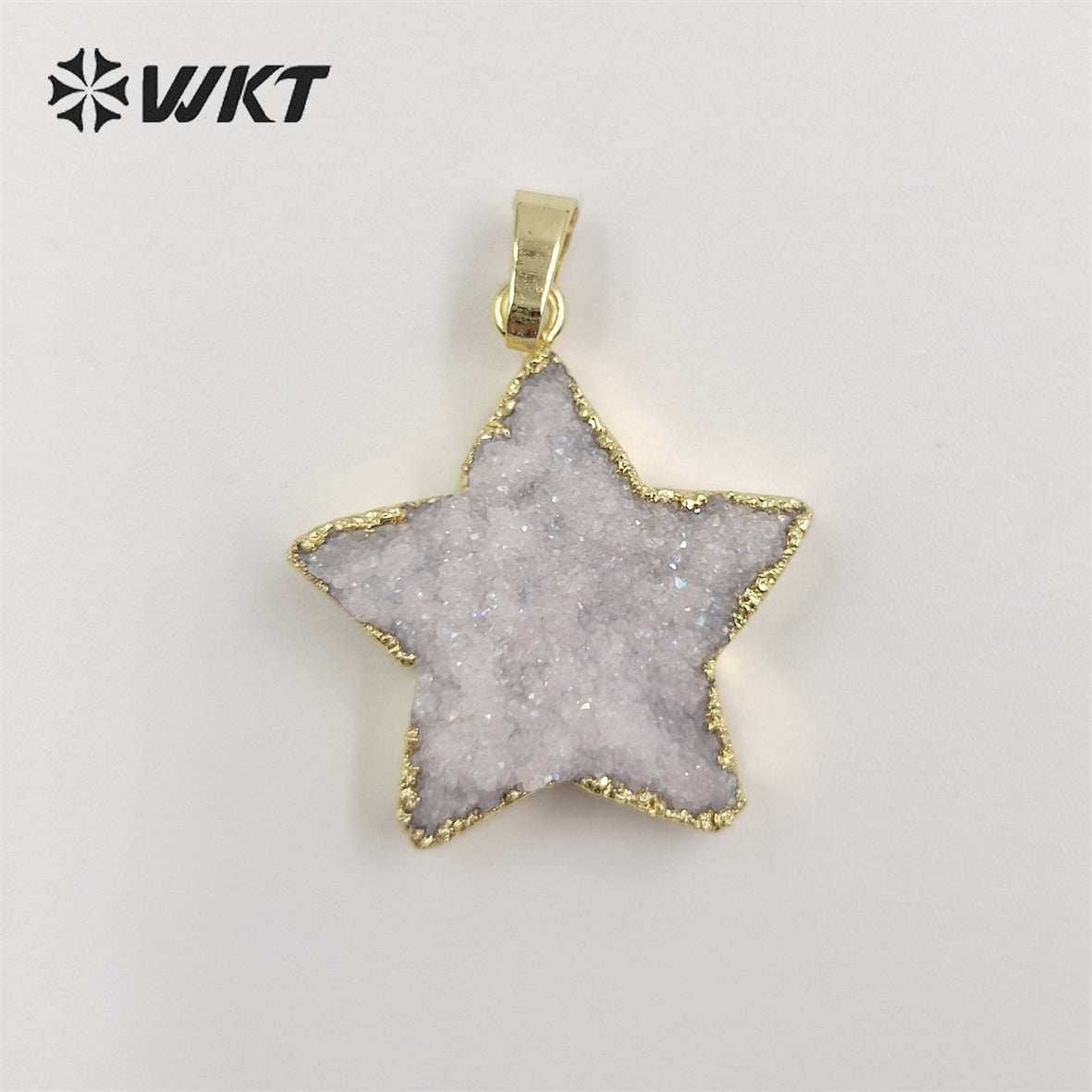 WT-P1828 Wholesale Fashion Gold Trim Natural Druzy Quartrz Stone Star Pendant with Aura Brightly Crystal Quartz Aura Star Stone