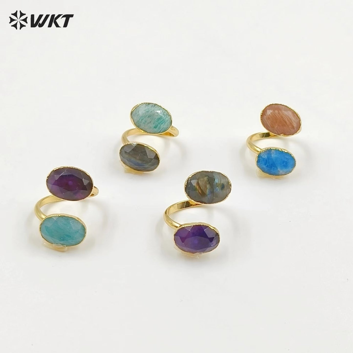 WT-R478 New Design Vintage Gemstone Double Stone Ring With Women Fashion 18k Gold Plated Peacock Stone Ring