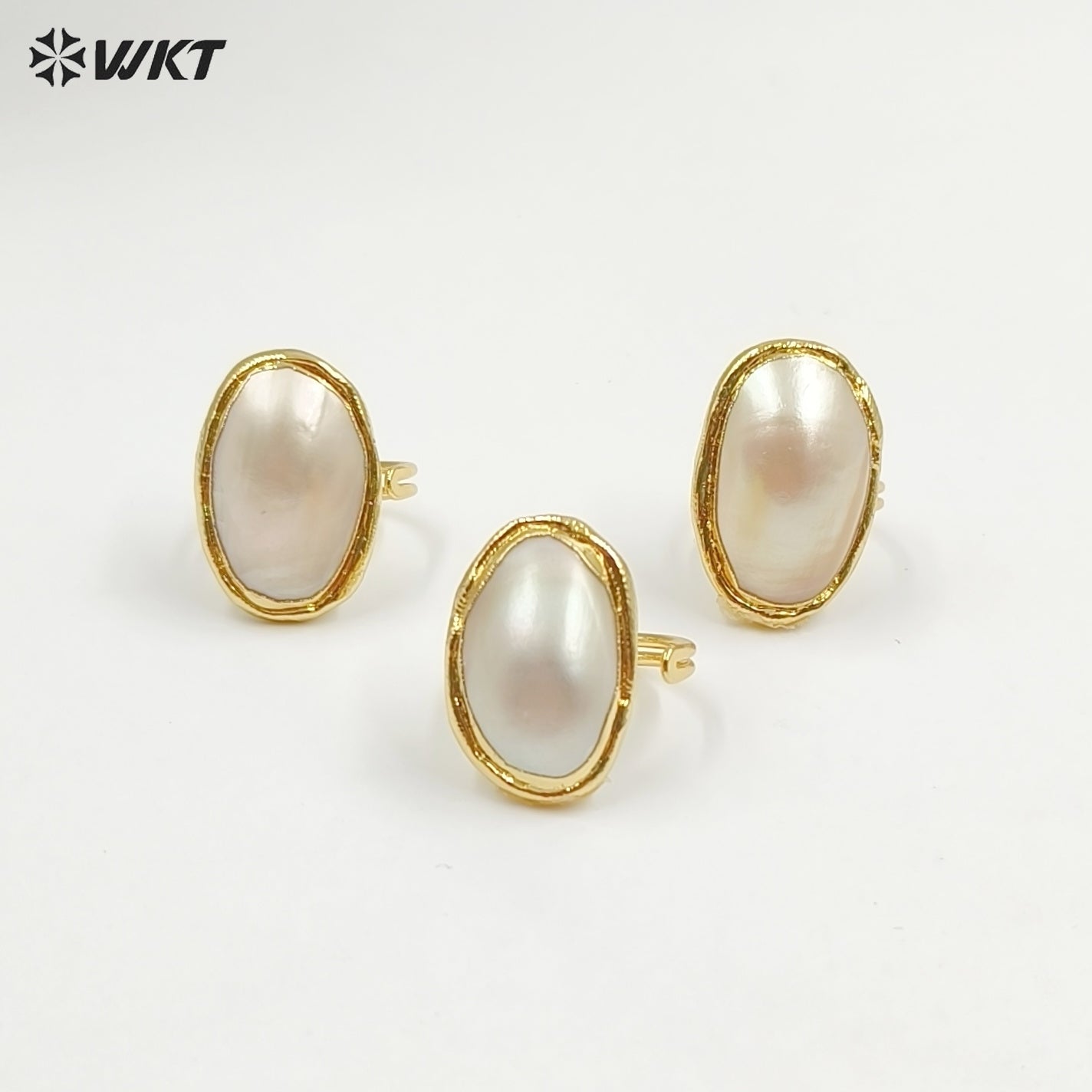 WT-MPR112 New Arrivals High Quality 18K Gold Plated Unisex Oval Adjustable Pink and White Large Mabe Shell Ring As Special Gift