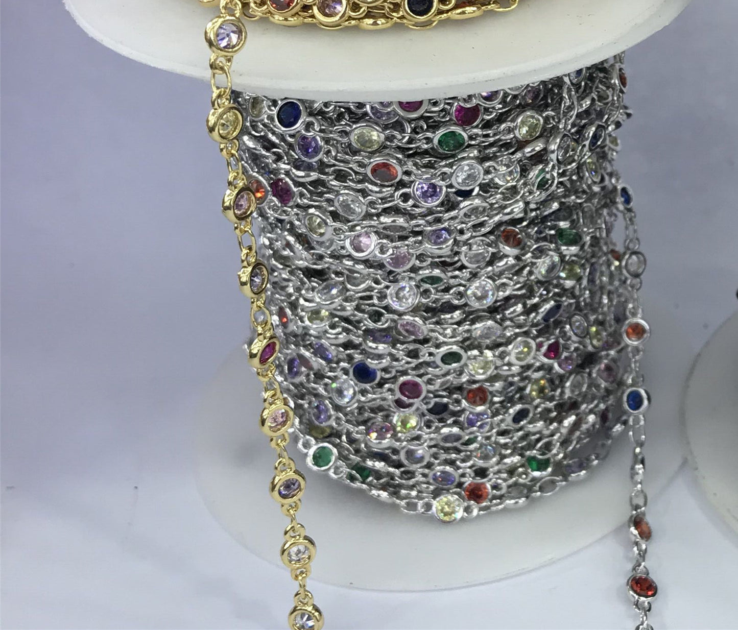 WT-BC132 Fashion Round Cubic Zircon Chain 18k Real Gold Plated Brass Chain Jewelry Making Cubic Zircon Chain