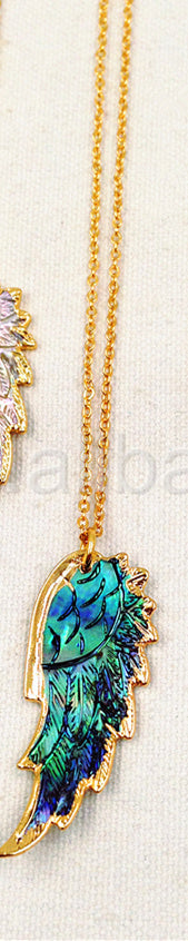 WT-N748 Exclusive Natural Abalone Feather Necklace, Fashion Handmade Carved Shell Feather Necklace