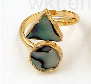WT-R241 Wholesale 24k Gold Trim Lovely Abalone Shell Ring Double Stone Natural Abalone Shell Ring for Women Wedding Ring