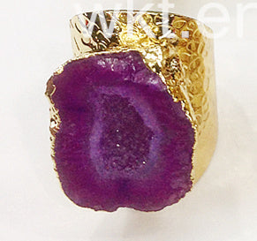 WT-R242 Fashion Design Trendy 24k Gold Plated Natural Druzy Geode Agate Ring Stone Ring