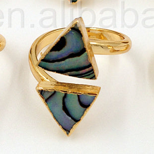 WT-R241 Wholesale 24k Gold Trim Lovely Abalone Shell Ring Double Stone Natural Abalone Shell Ring for Women Wedding Ring