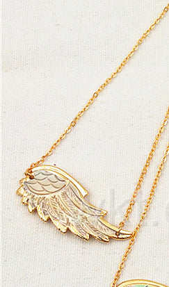 WT-N785 New Wholesale Genuine Shell Carved Feather Necklace, Fashion Gold Plated Double Loops Shell Feather Necklace