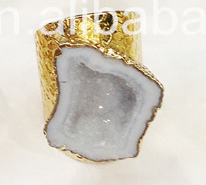 WT-R242 Fashion Design Trendy 24k Gold Plated Natural Druzy Geode Agate Ring Stone Ring