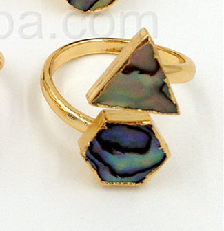 WT-R241 Wholesale 24k Gold Trim Lovely Abalone Shell Ring Double Stone Natural Abalone Shell Ring for Women Wedding Ring