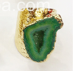 WT-R242 Fashion Design Trendy 24k Gold Plated Natural Druzy Geode Agate Ring Stone Ring
