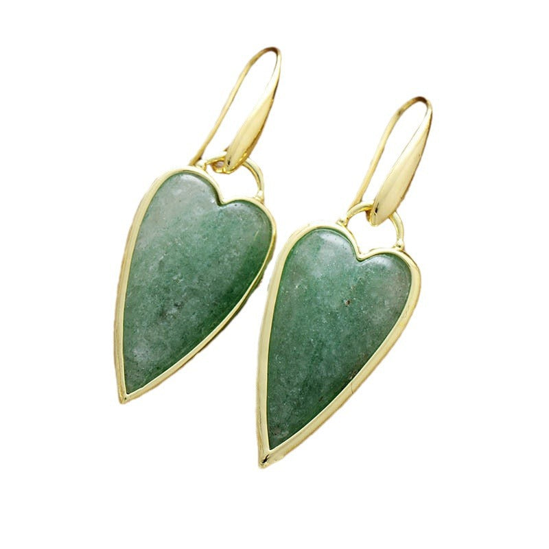 WT-E784 Lovely Design Gold Plated Earrings With Natural Rose Quartz Stone Heart Shape Fashion Ladies Jewelry Wholesale