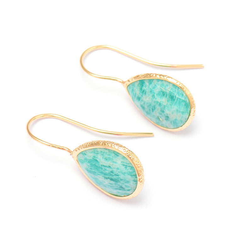 WT-E783 Simple Exquisite Design Ladies Earrings Water Drop Shape Natural Stone With 18K Gold Plated For Daily Decoration