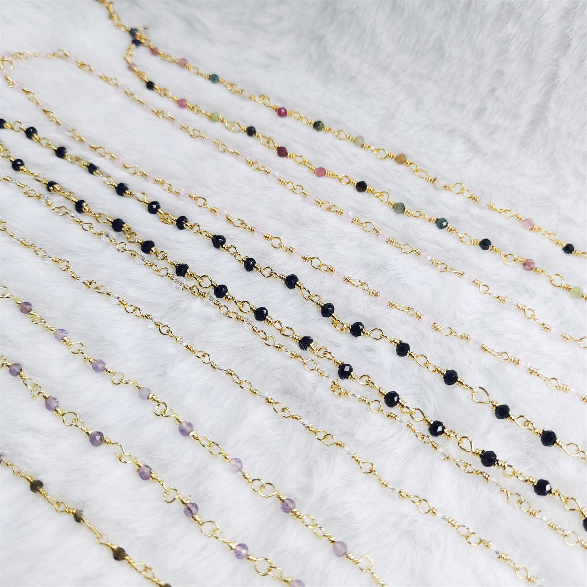 WT-BFN019 Wholesale Fashion Colorful Natural Stone Beads Rosary Chain Cute Double Hook Necklace Jewelry for Women Birthday Gift