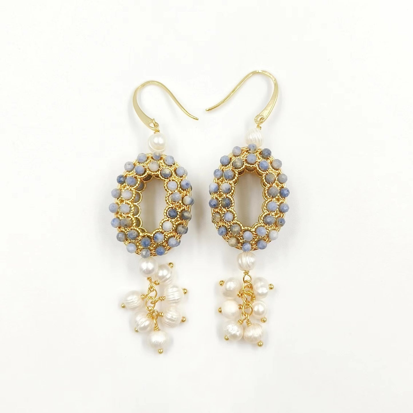 WT-MPE108 Latest Style Regular Natural Pearl and Stone 18k Gold Plated Oval Shaped 81*20mm Romantic Pendant Earrings