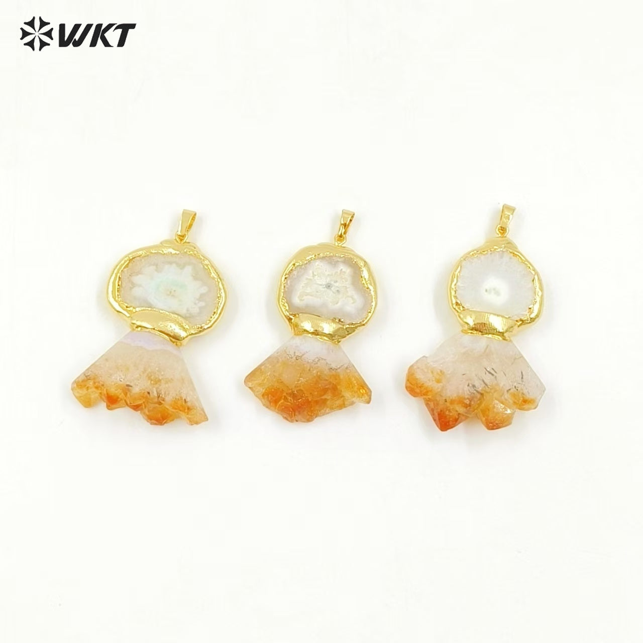 WT-P2004 Wholesale Newest Style Energy Lucky Natural Stalactite and Yellow Citrine Stone Pendants with 18k Gold Plated