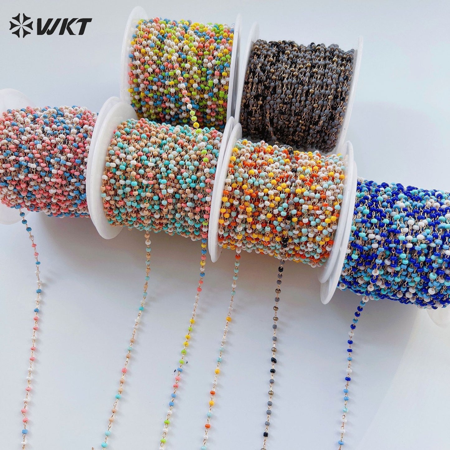 WT-RBC231 Tiny Bohemian 2mm DIY Colorful Crystal Beads Chain for Bohemian Series Jewelry or Bracelet Sunglass Findings
