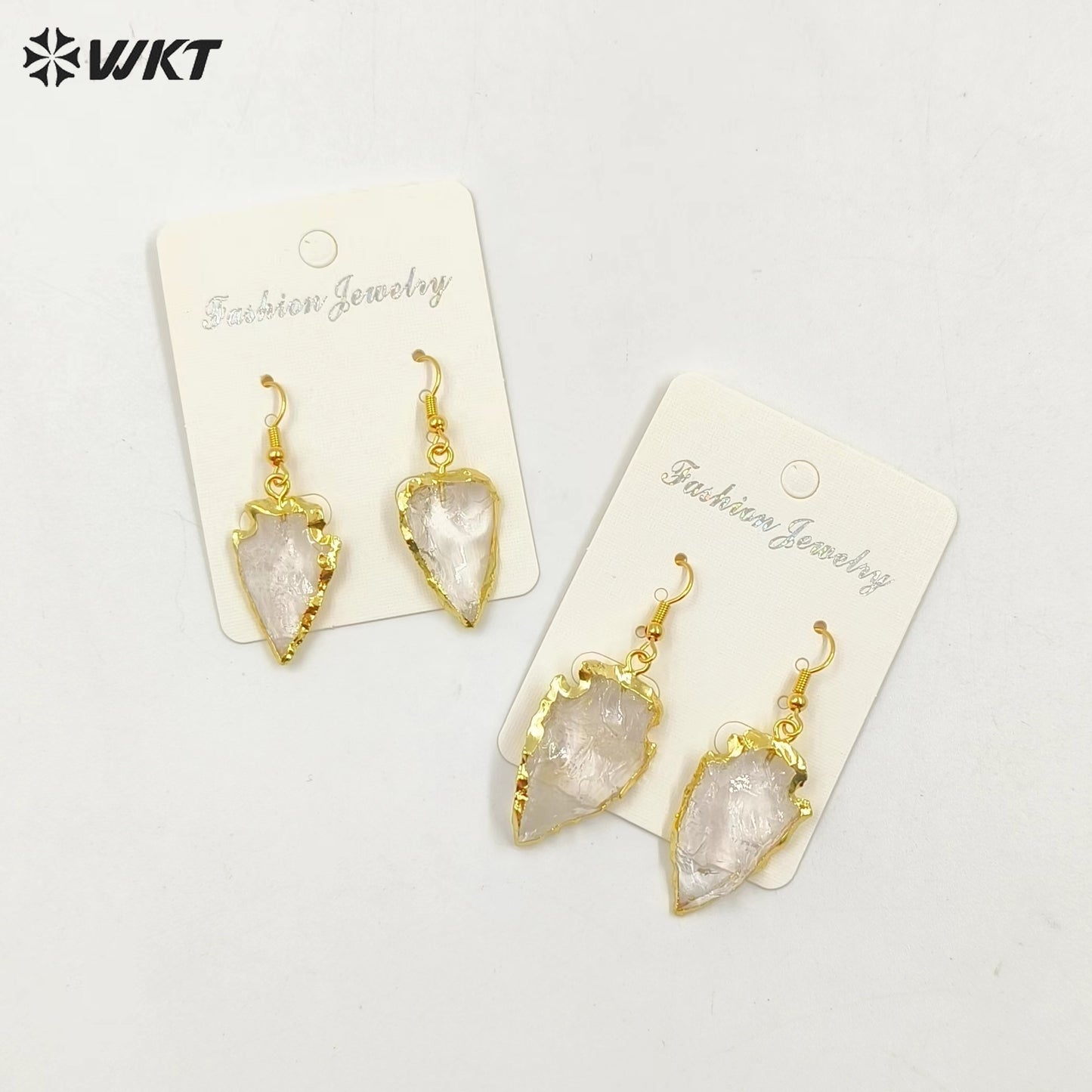 WT-E111 Wholesale Natural Raw Crystal Quartz Arrowhead Earrings, Fashion Raw Crystal Quartz Earrings