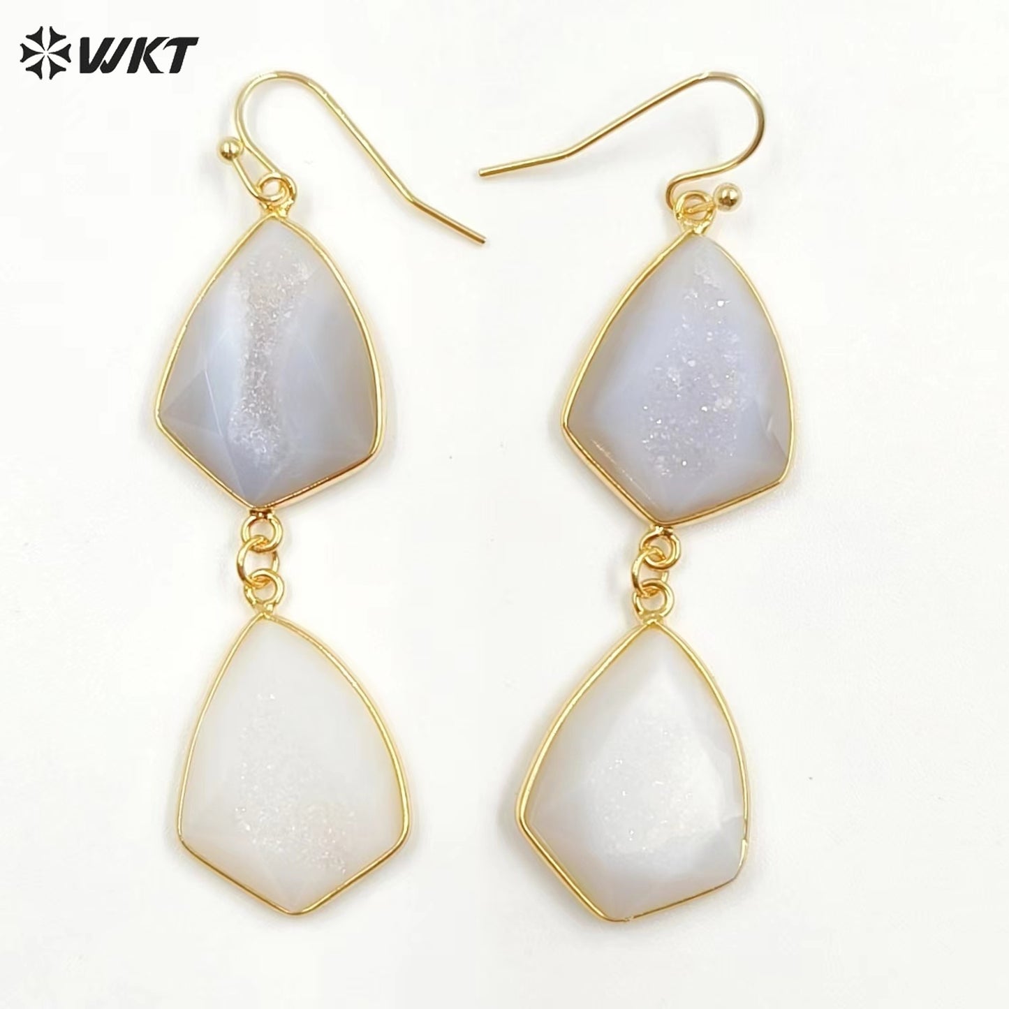 WT-E729 Amazing Fashion Design Colorful Women 18k Gold Birthday Amethyst Gemstone Earrings Druzy Agate Earrings