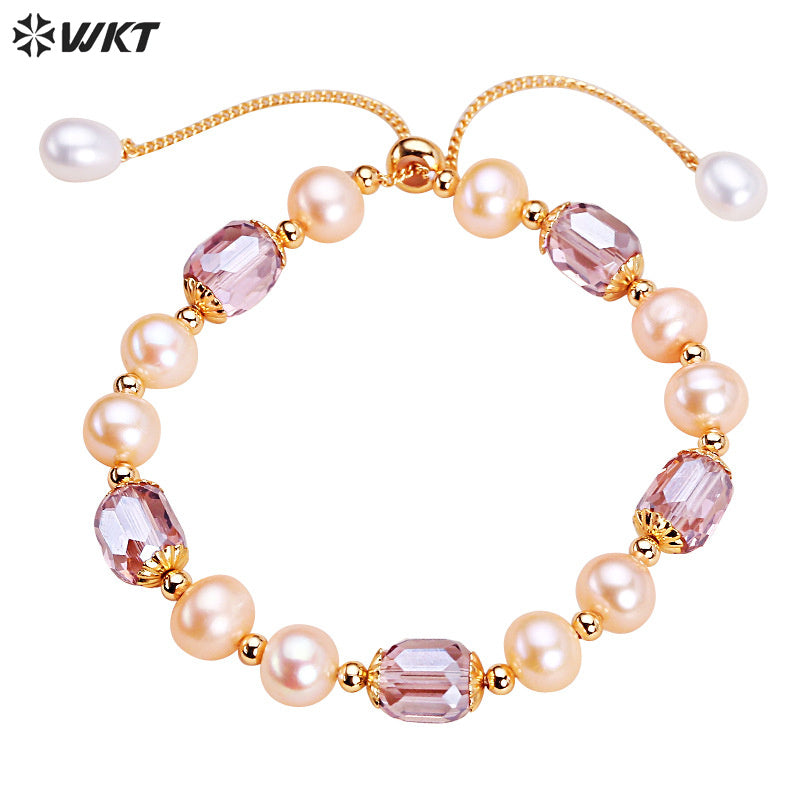 MPB116 New Arrival Fashionable Natural Freshwater Pearl Bracelet Female Hand Strand Beads Adjustable Chain Jewelry Ornament