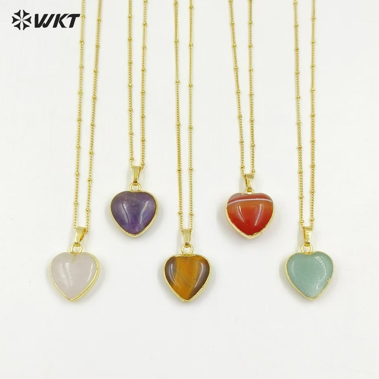 WT-N1485 Fashion Popular 18K Real Gold Plated Lovely Small Gemstone Birthday Stone Heart Charms Necklace