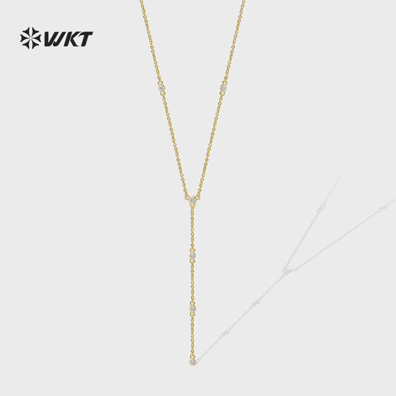 WT-MN1002 High Quality Romantic Style Gold Plated Long Necklace With Zircon Elegant Jewelry for Ladies Valentine's Day Gift