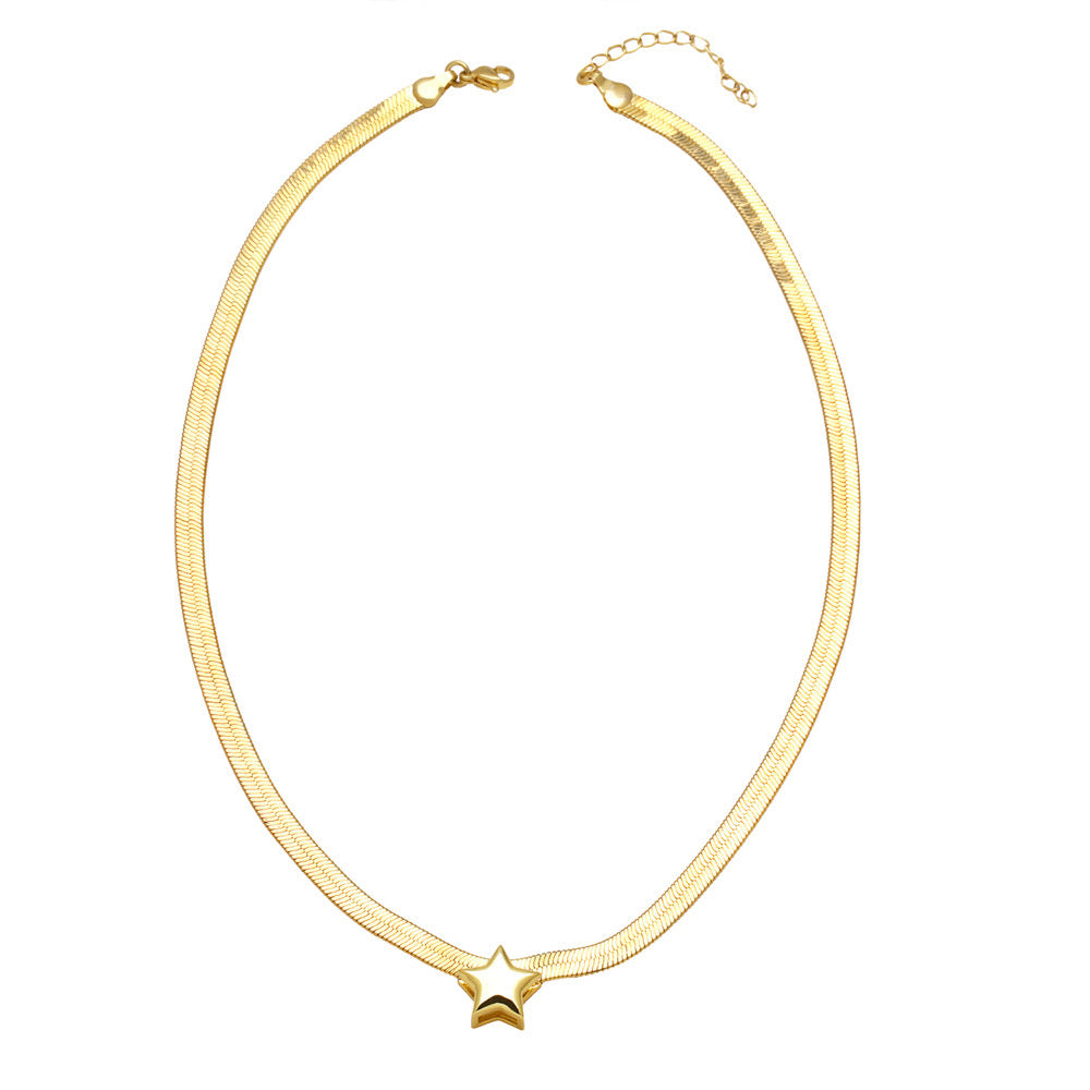 WT-JFN23 WKT Design Beautiful and Classical Style Star Shape Brass and Silver 18K Gold Plated Metal Necklace for Anniversity