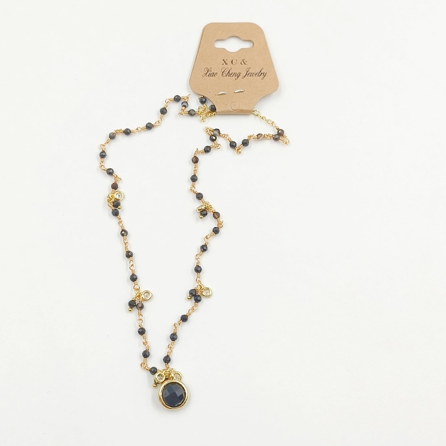 WT-N1431 16+2Inch Extend Chain Long Vubic Zircon Stone18k Yellow Gold Beads Necklace Gemstone Casual Long Statement Necklace