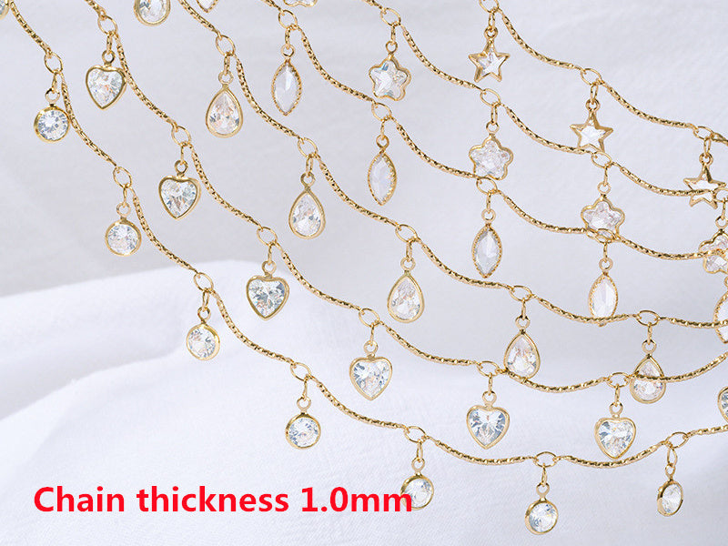 WT-RBC242 Beautiful Simple Elegant and Fresh Style New Design Heart and Star Shape Crystal Charms Brass Chain DIY for Necklace