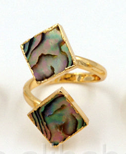 WT-R241 Wholesale 24k Gold Trim Lovely Abalone Shell Ring Double Stone Natural Abalone Shell Ring for Women Wedding Ring