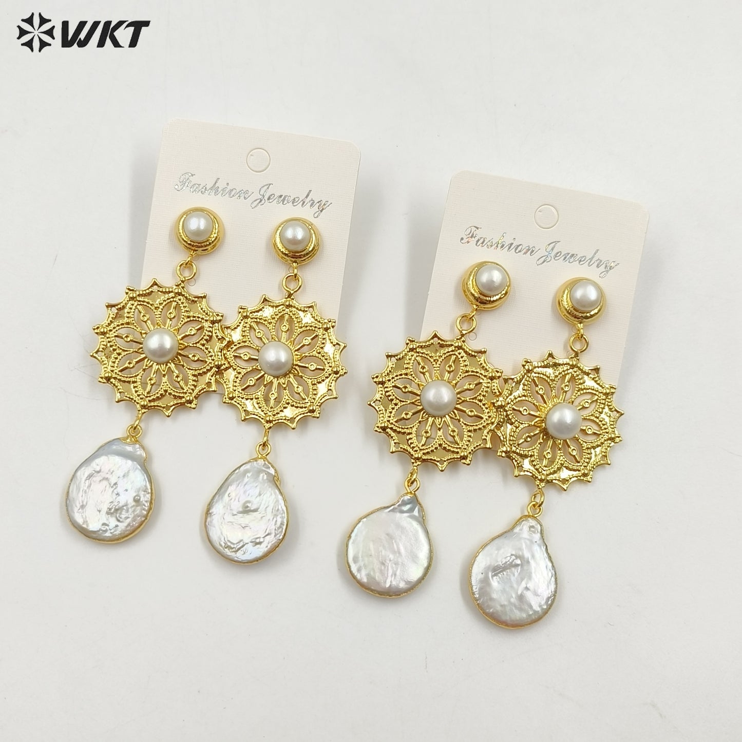 WT-MPE128 Amazing Design Long Dangle Gorgeous Natural White Pearl Handmade Women Drop Earrings for Wedding Studs