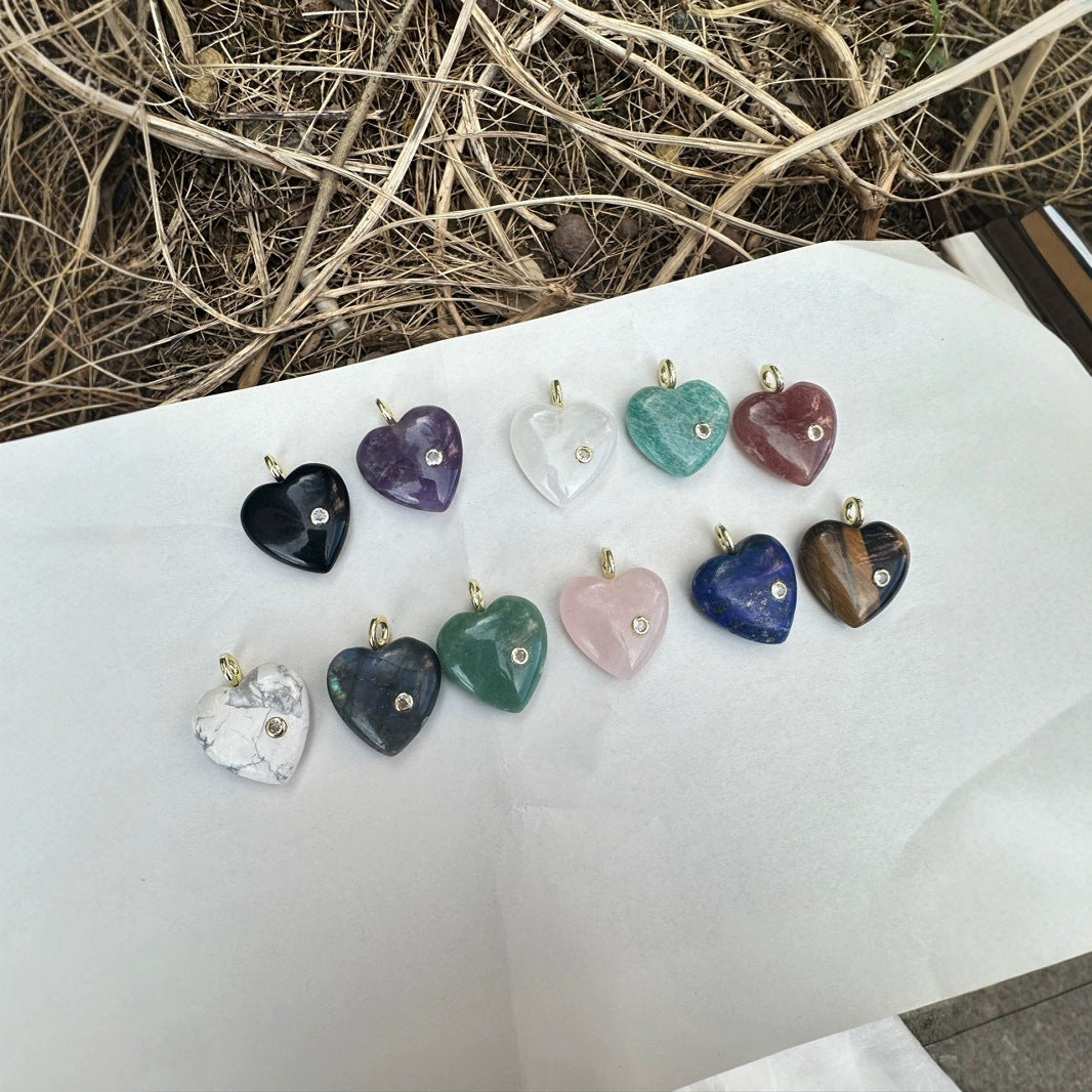 WT-P2028 Factory Wholesale Romantic Style Natural Gemstones And Zircon Heart Shape Pendants For Earrings Design Charms