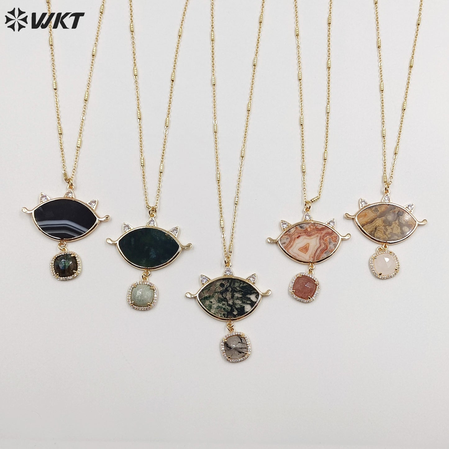 WT-N1444 WKT Best 2023 Newest Natural Necklace Women 18+2 Inch Long Double Pendant Stone Gemstone Necklace