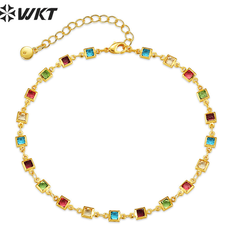 WT-MB125 Gorgeous Enamel Beads 17cm Long Cubic Zircon Women Bracelets Charming Natural Rice Pearl Beads Strand Bracelet